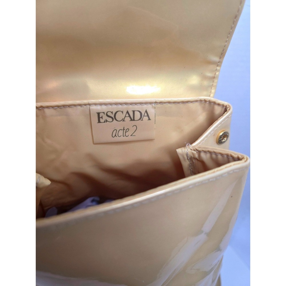 VTG Escada Acte 2 Yellow Gold Patent Leather Mini Backpack Gold EE Logo FLAWED - Picture 8 of 10